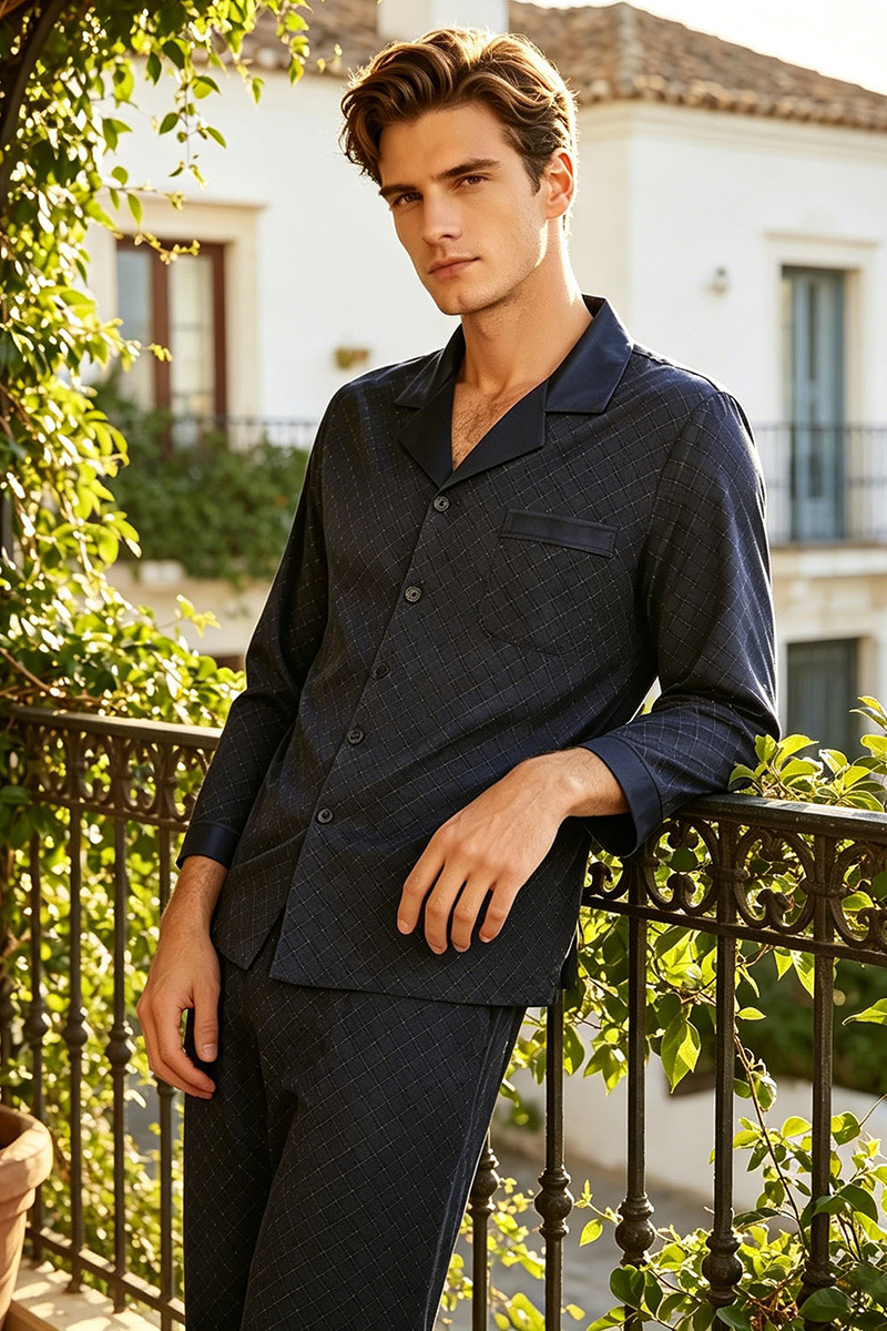 Men's 19 Momme Heavy 92% Mulberry Silk Pajama Set Short Sleeve Top & Long Pants Loungewear