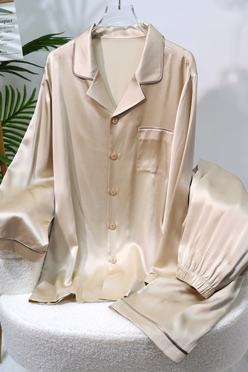 Men's 19 Momme 6A Grade Heavy 100% Mulberry Silk Pajama Set Luxury Long Sleeve Loungewear