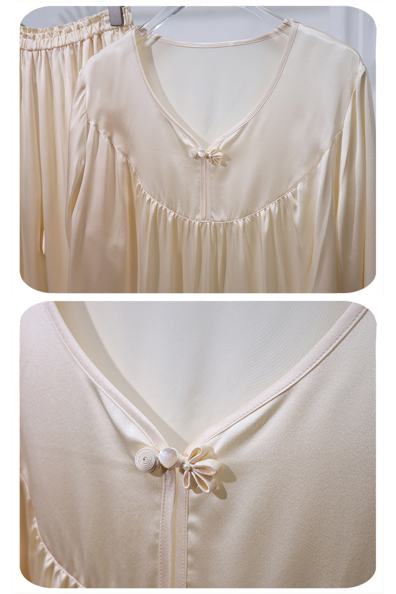 19 Momme Heavy 100% Mulberry Silk Pajama Set Luxury Long Sleeve Loungewear