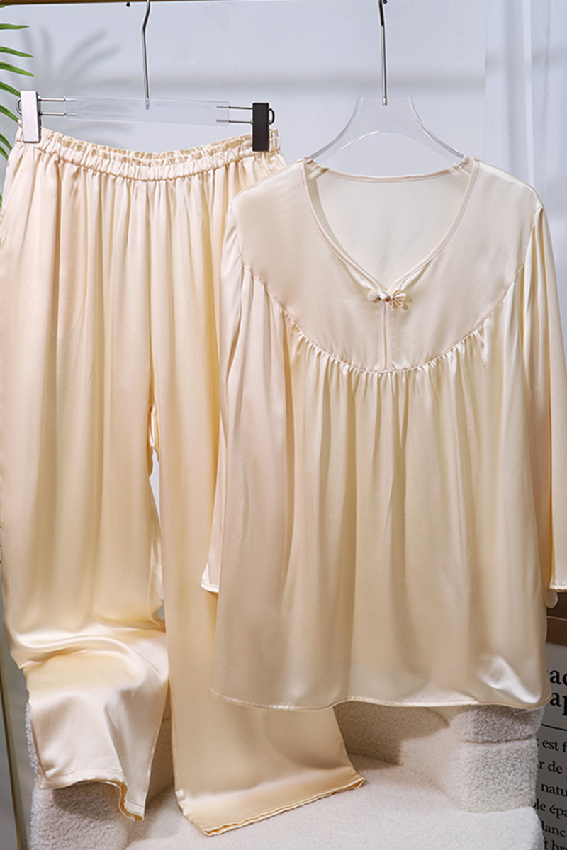19 Momme Heavy 100% Mulberry Silk Pajama Set Luxury Long Sleeve Loungewear