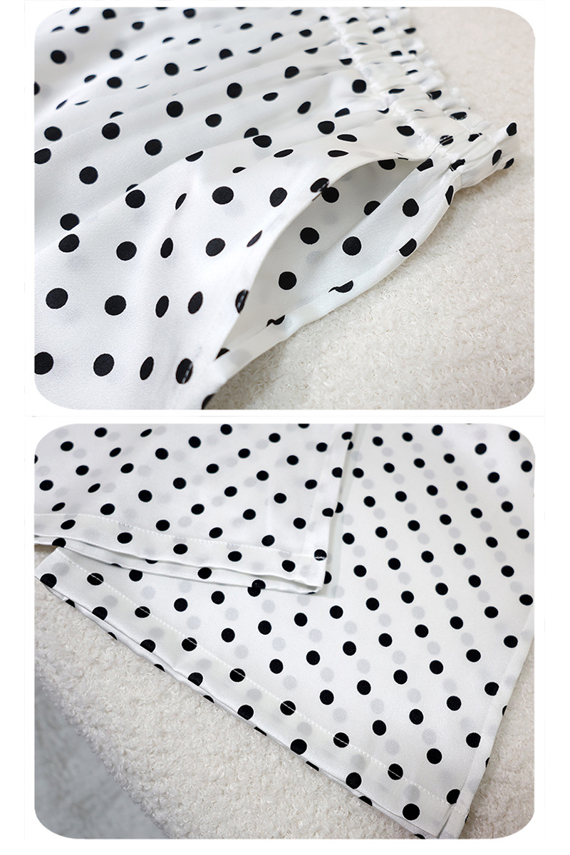 19 Momme Heavy Mulberry Silk Pajama Set Polka Dot Deep V Sexy Lace Loungewear with Built-In Bra Pads