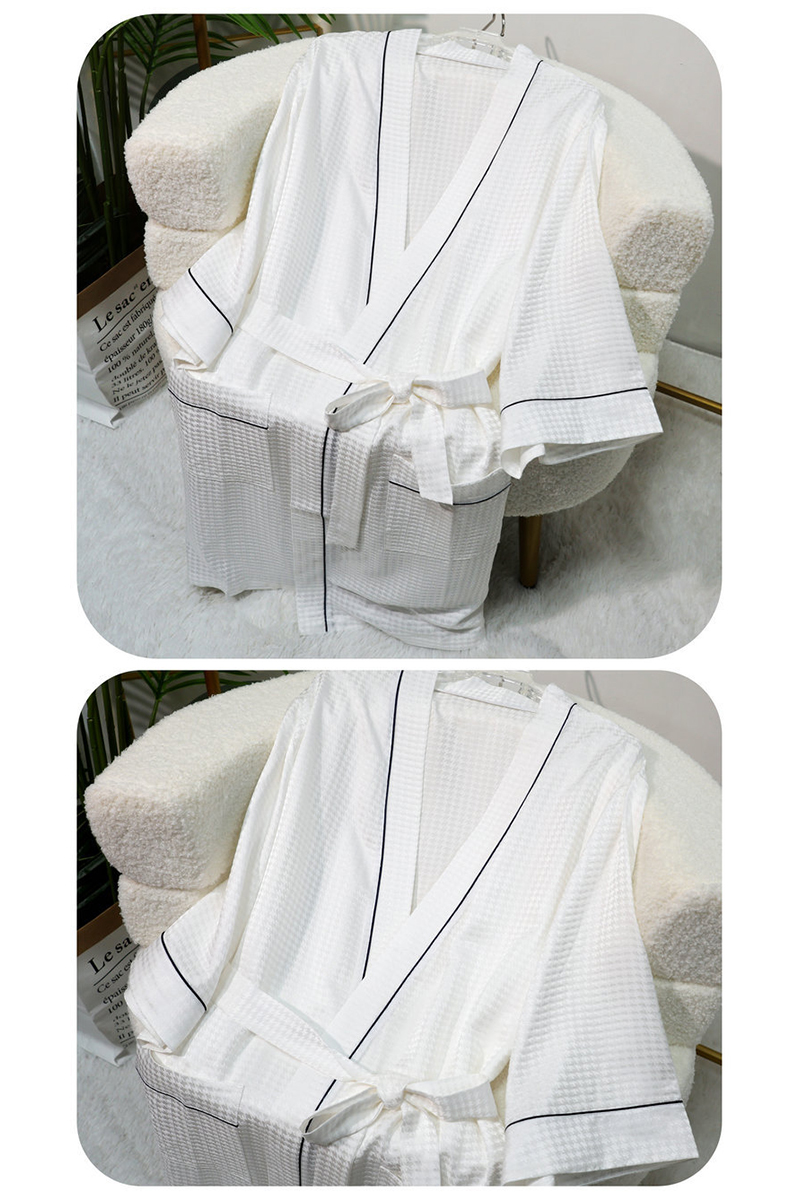 19 Momme Couple White Waffle Texture Heavy 100% Mulberry Silk Robe 2-Piece Set