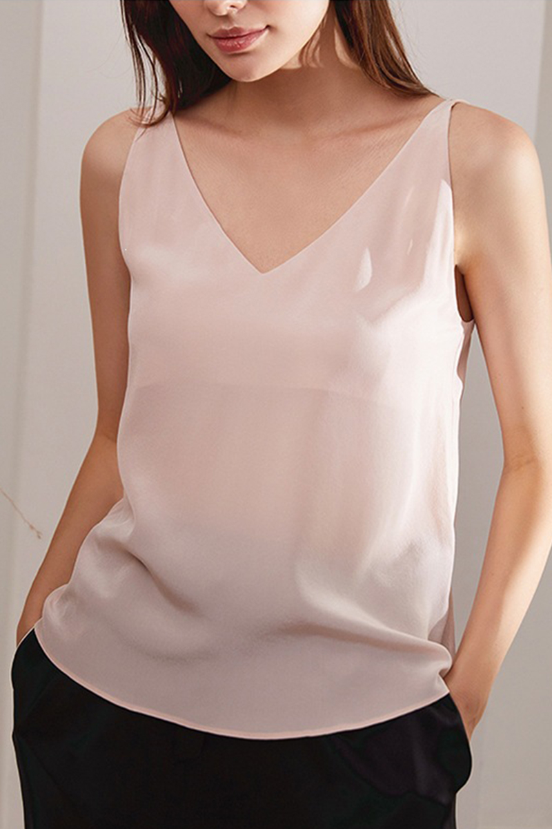17.5 Momme Crepe de Chine 100% Mulberry Silk Camisole Double Shoulder Strap Luxury Slip Top