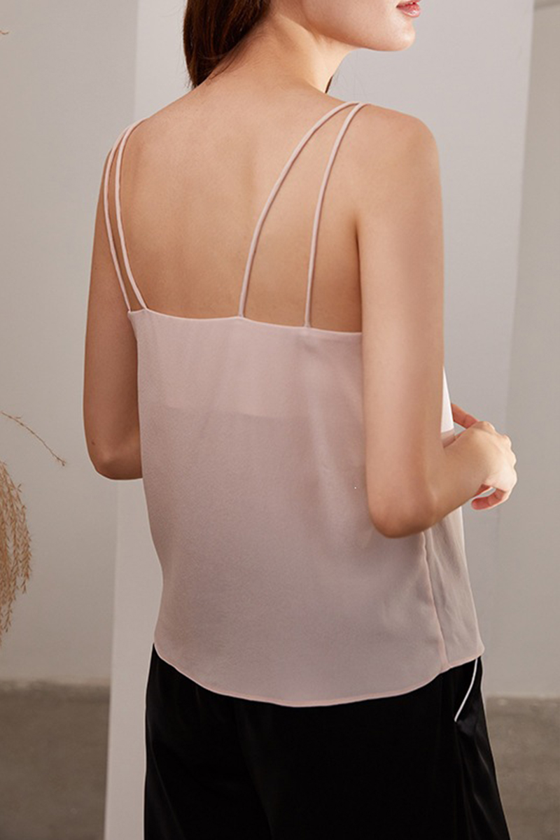 17.5 Momme Crepe de Chine 100% Mulberry Silk Camisole Double Shoulder Strap Luxury Slip Top