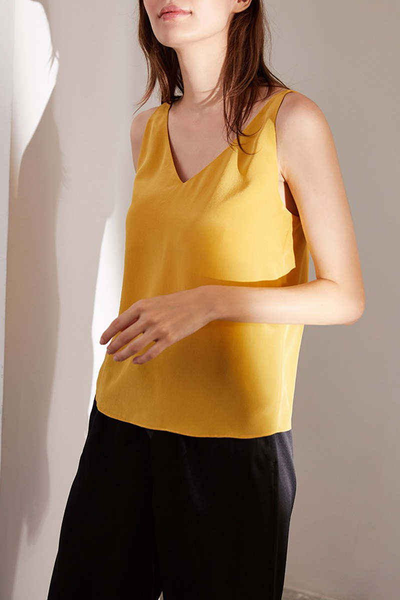 17.5 Momme Crepe de Chine 100% Mulberry Silk Camisole Double Shoulder Strap Luxury Slip Top
