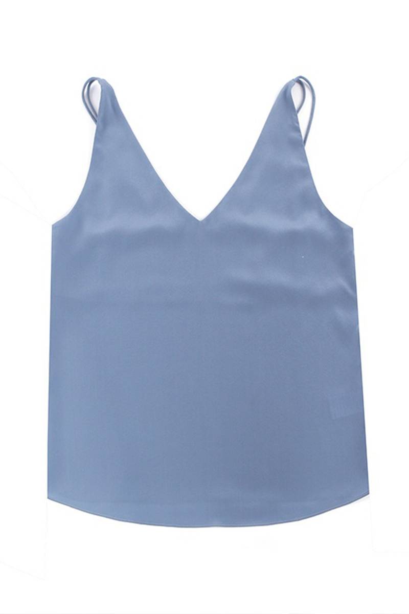 17.5 Momme Crepe de Chine 100% Mulberry Silk Camisole Double Shoulder Strap Luxury Slip Top