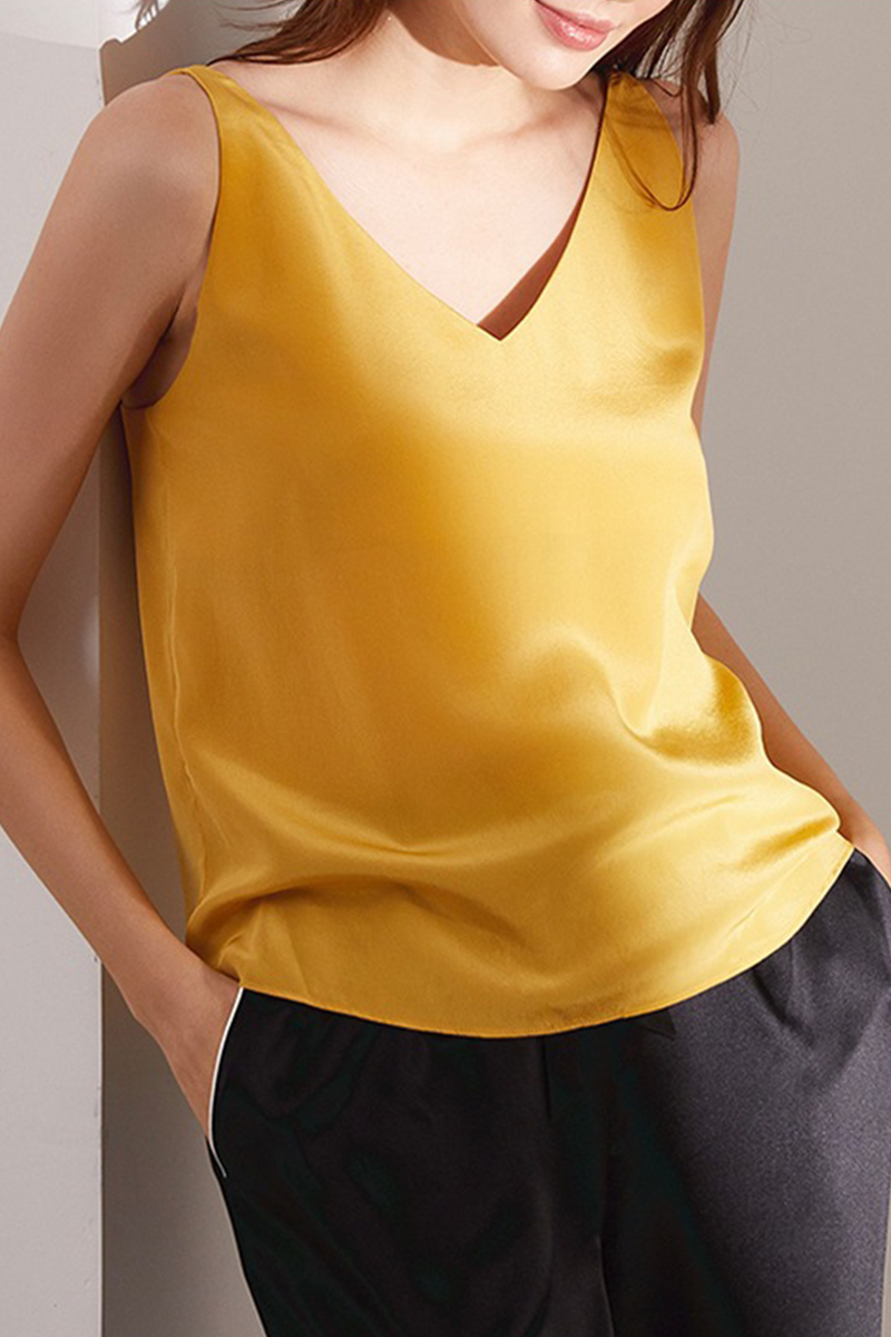 17.5 Momme Crepe de Chine 100% Mulberry Silk Camisole Double Shoulder Strap Luxury Slip Top