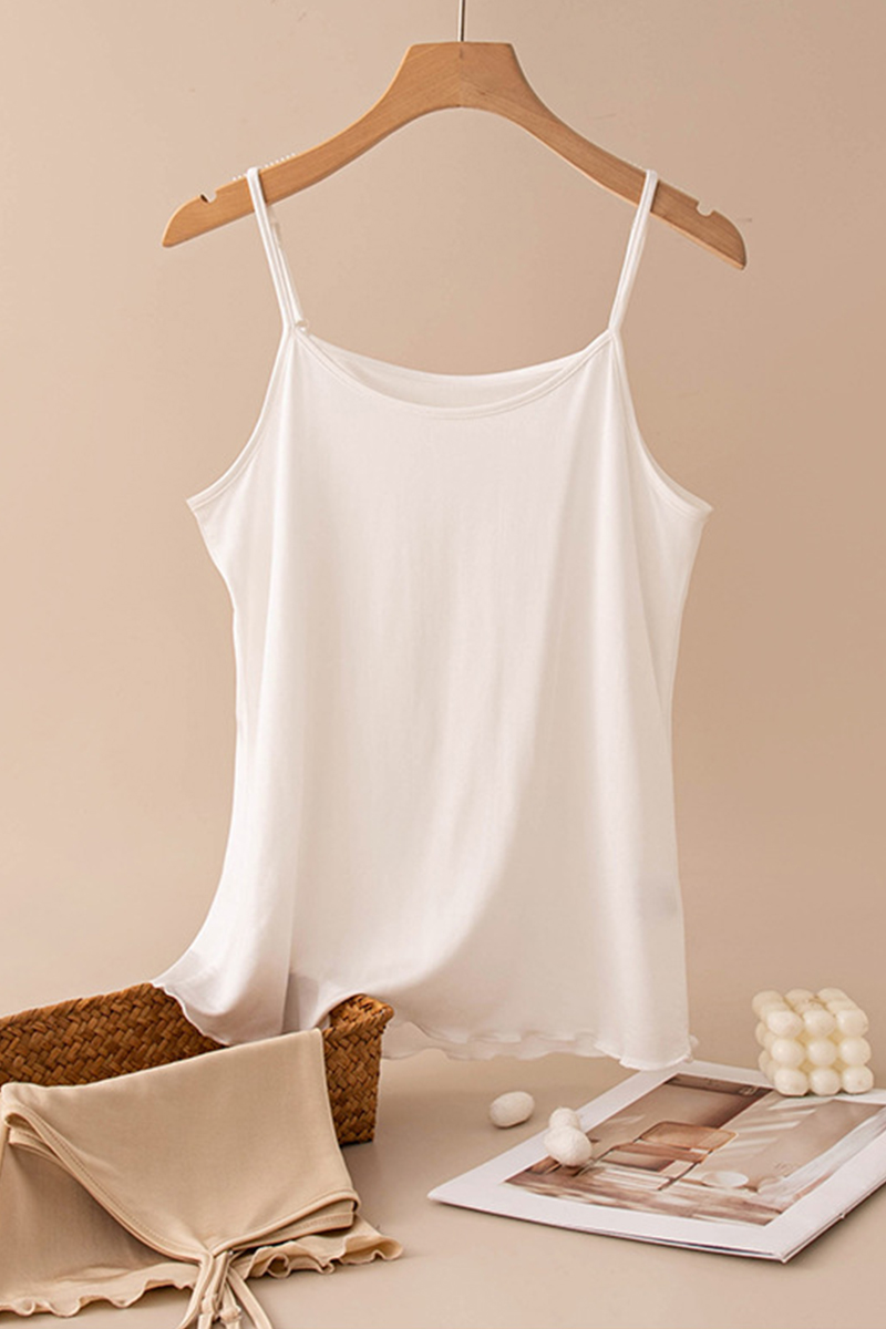 100% Mulberry Silk Ruffle Trim Basic Silk Camisole Knitted 100% Mulberry Silk Sleeveless Tank Top