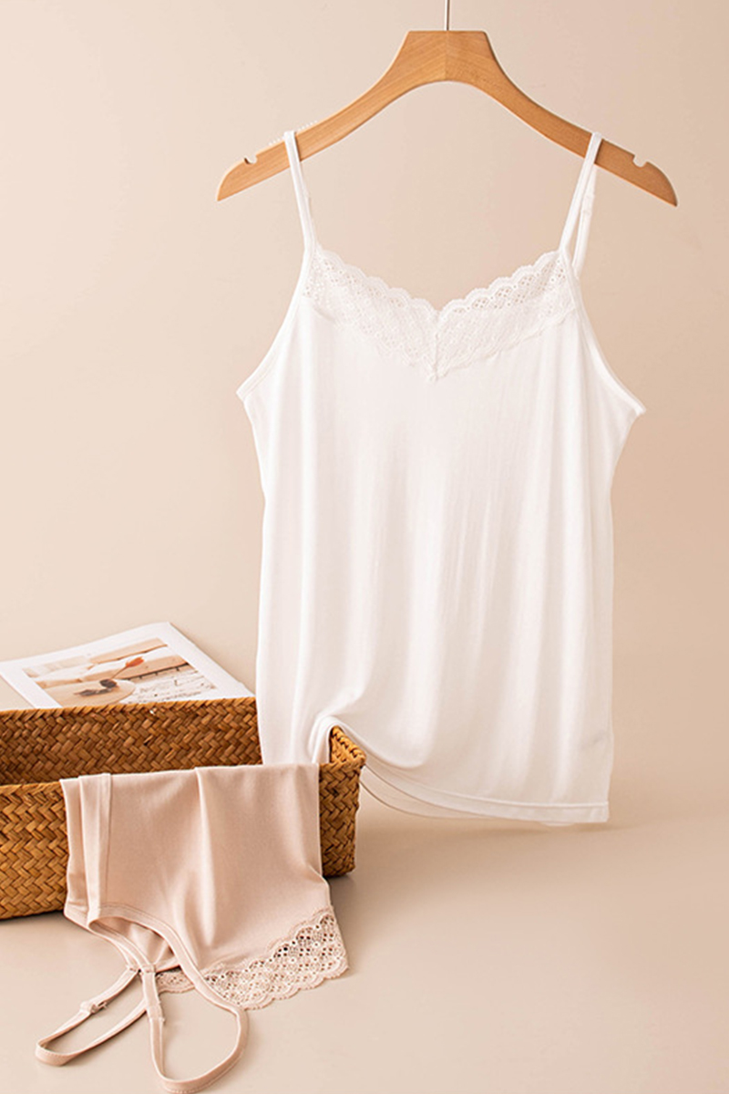 Silkisi V-Neck Silk Camisole Solid Color Mulberry Silk Layering Vest with Delicate Lace Trim