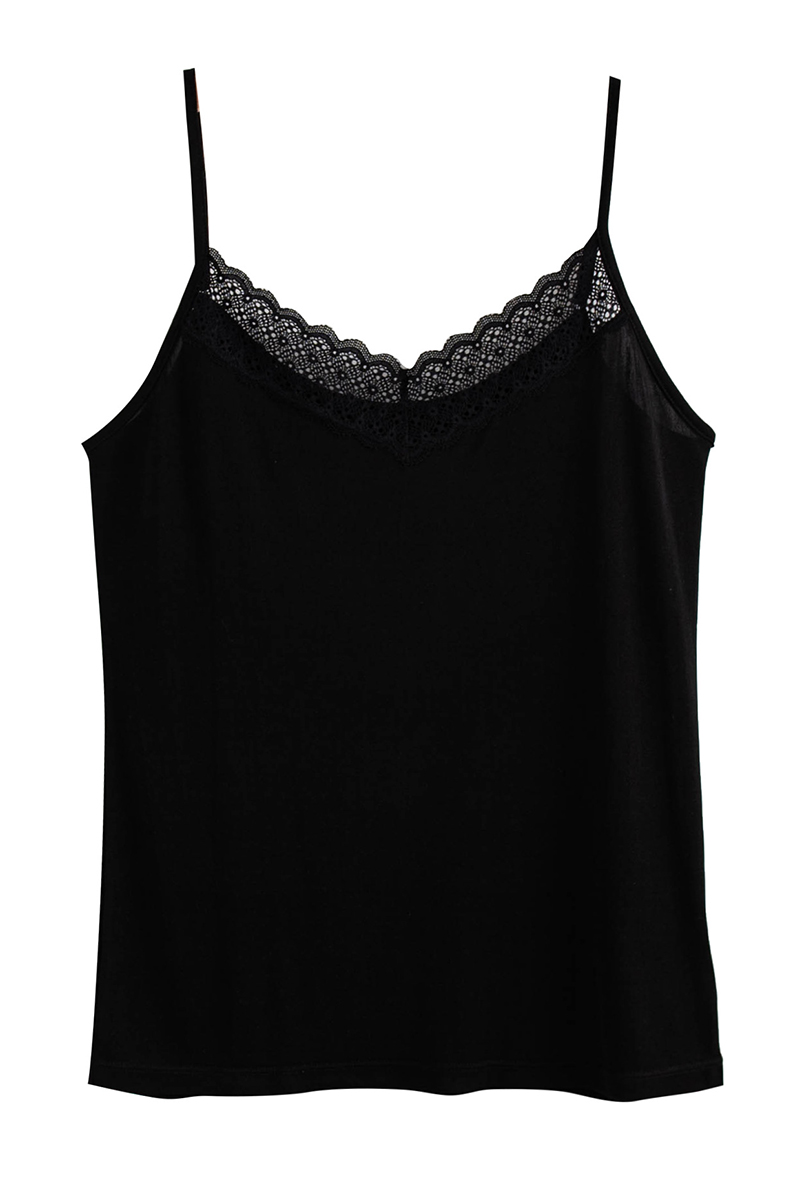 Silkisi V-Neck Silk Camisole Solid Color Mulberry Silk Layering Vest with Delicate Lace Trim