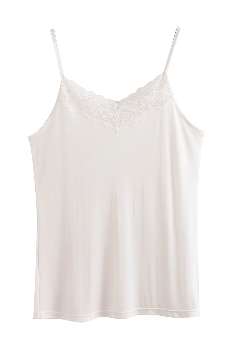 Silkisi V-Neck Silk Camisole Solid Color Mulberry Silk Layering Vest with Delicate Lace Trim