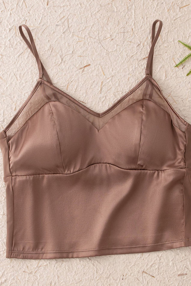 Silkisi Integrated Silk Camisole Bra Stretch Satin Beauty Back Tank Top