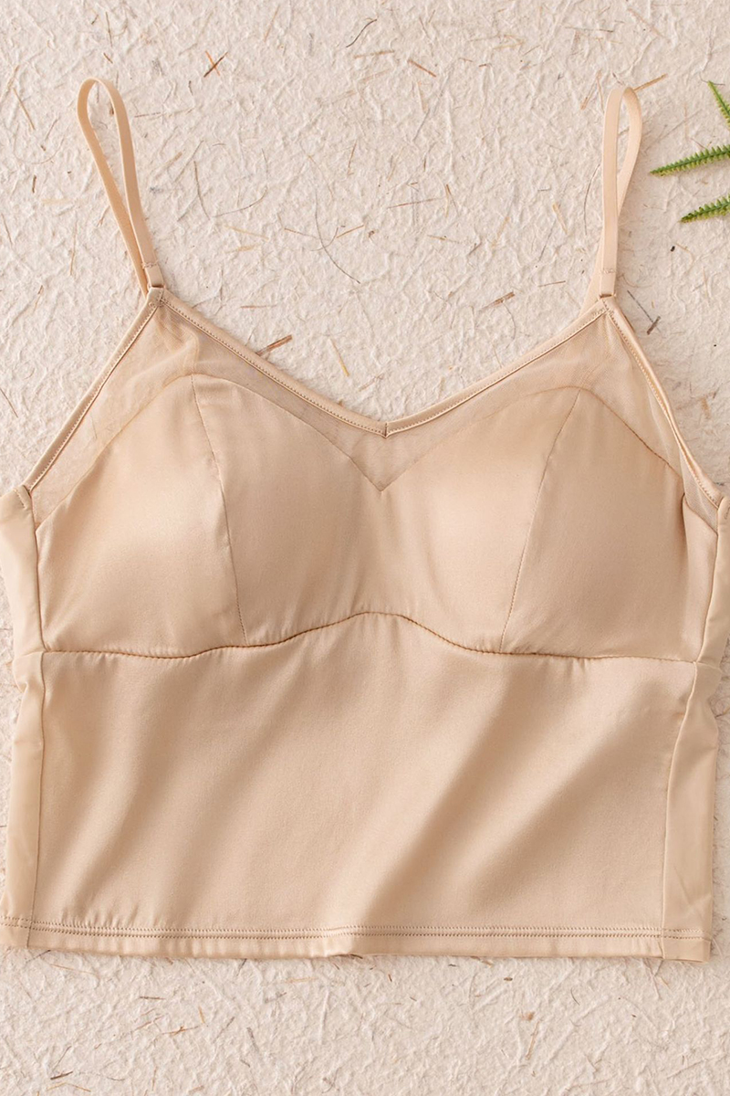 Silkisi Integrated Silk Camisole Bra Stretch Satin Beauty Back Tank Top