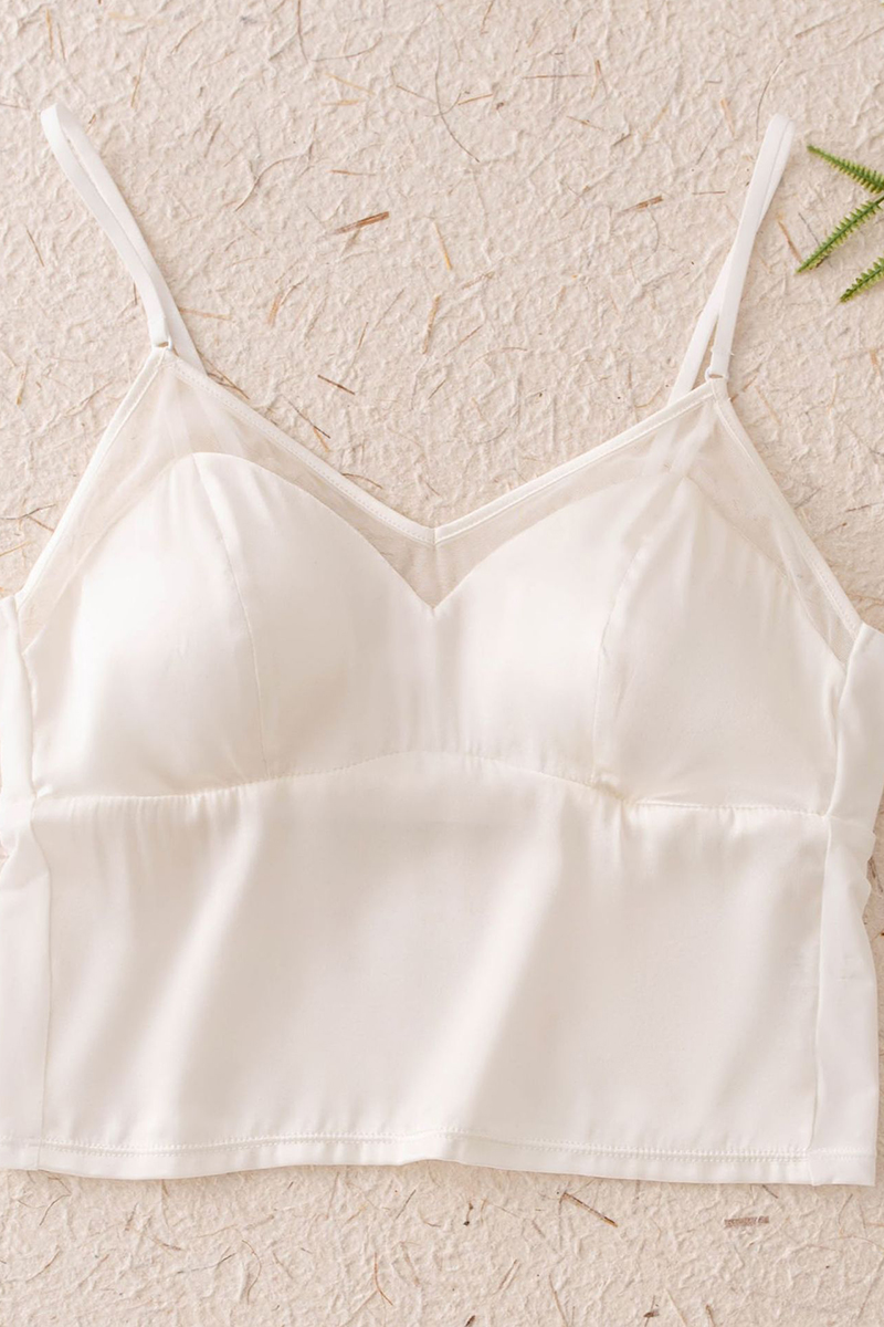 Silkisi Integrated Silk Camisole Bra Stretch Satin Beauty Back Tank Top