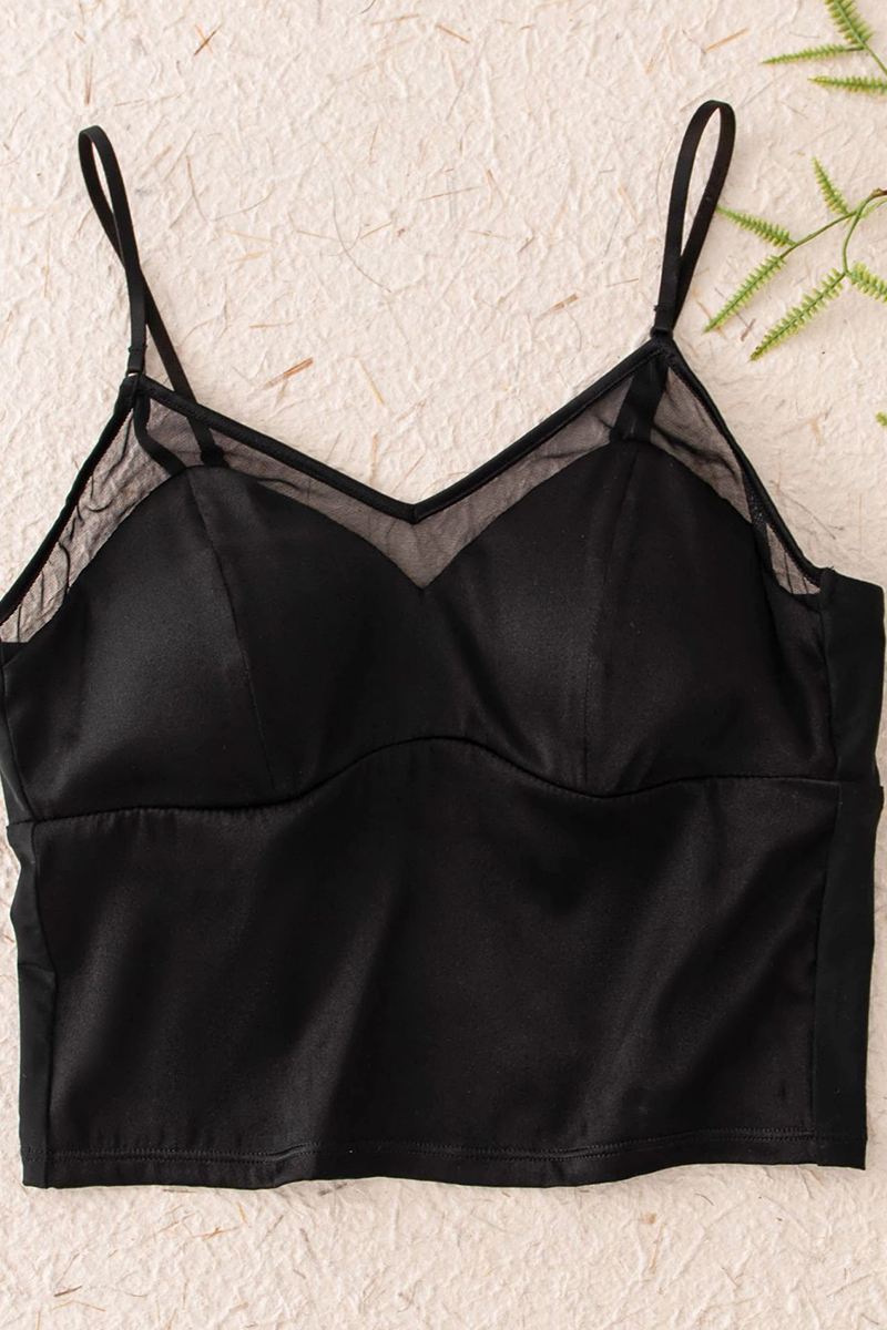 Silkisi Integrated Silk Camisole Bra Stretch Satin Beauty Back Tank Top