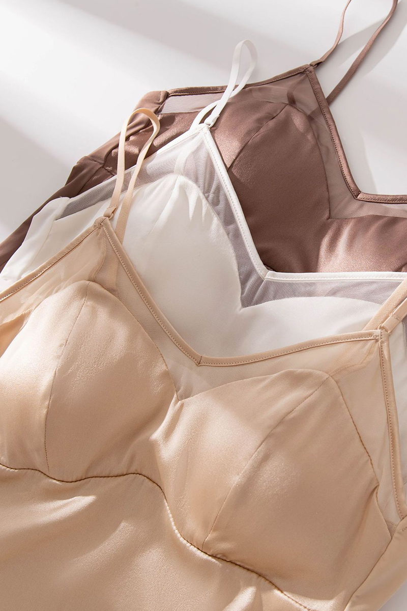 Silkisi Integrated Silk Camisole Bra Stretch Satin Beauty Back Tank Top