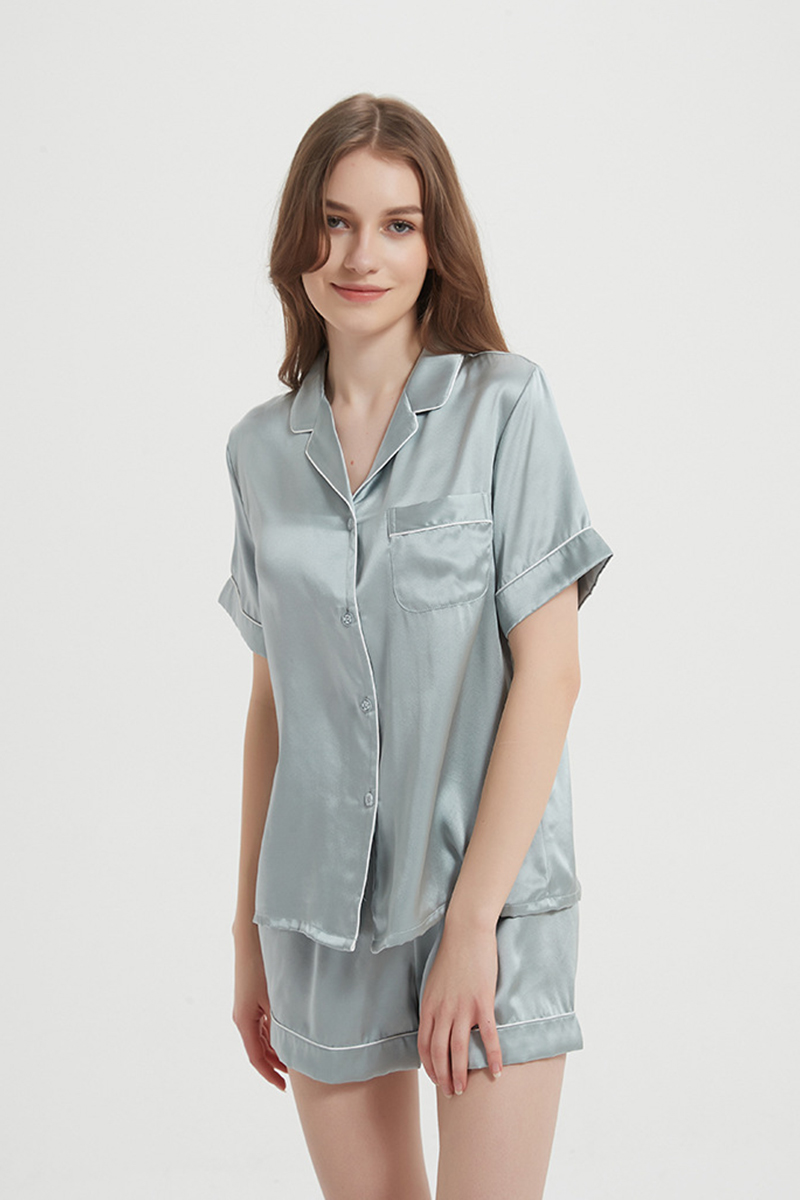 100% Mulberry Flash Sale Pure Silk Sleepwear Breathable Short Top & Shorts 100% Mulberry Silk Home Outfit Set