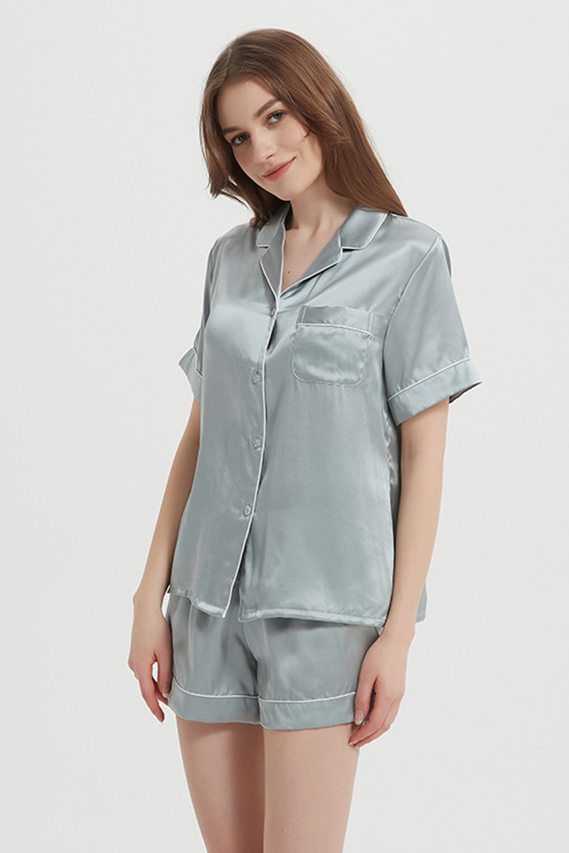 100% Mulberry Flash Sale Pure Silk Sleepwear Breathable Short Top & Shorts 100% Mulberry Silk Home Outfit Set