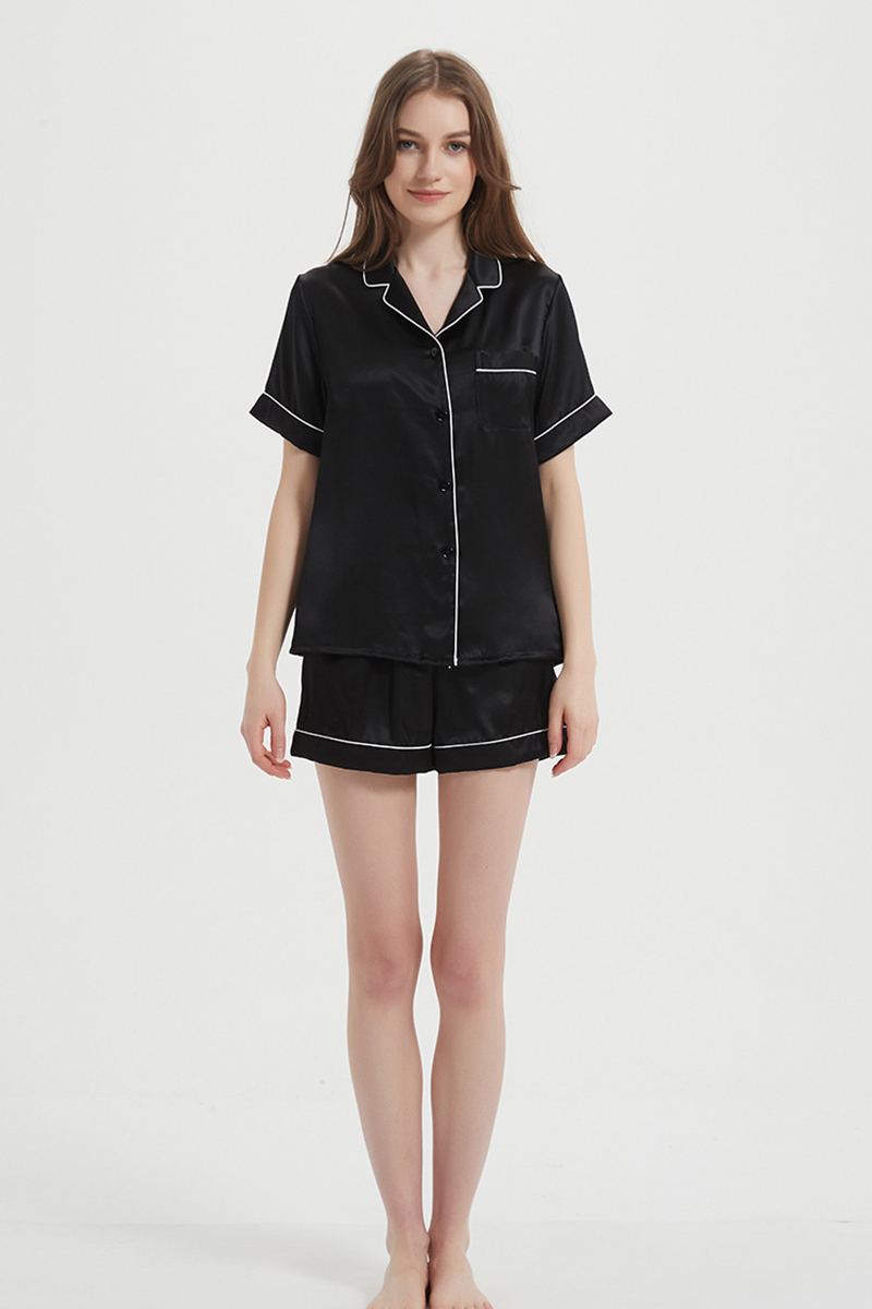 100% Mulberry Flash Sale Pure Silk Sleepwear Breathable Short Top & Shorts 100% Mulberry Silk Home Outfit Set