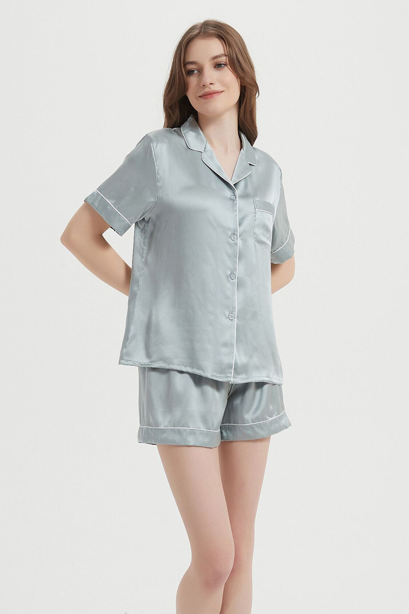 100% Mulberry Flash Sale Pure Silk Sleepwear Breathable Short Top & Shorts 100% Mulberry Silk Home Outfit Set