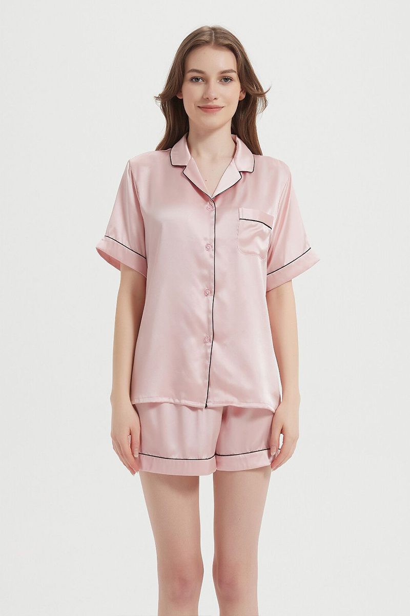 100% Mulberry Flash Sale Pure Silk Sleepwear Breathable Short Top & Shorts 100% Mulberry Silk Home Outfit Set