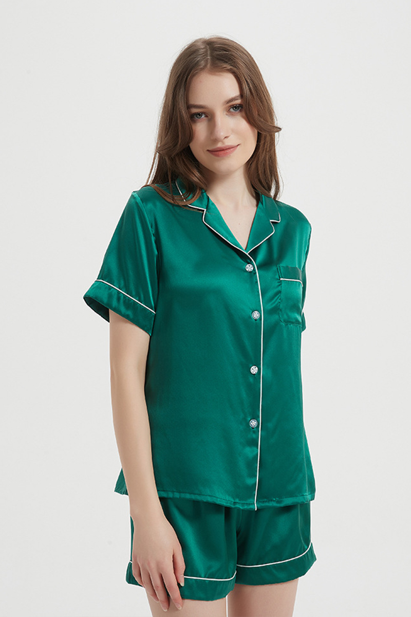100% Mulberry Flash Sale Pure Silk Sleepwear Breathable Short Top & Shorts 100% Mulberry Silk Home Outfit Set