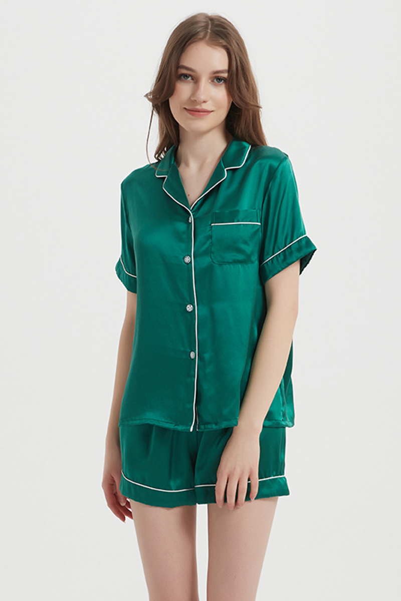 100% Mulberry Flash Sale Pure Silk Sleepwear Breathable Short Top & Shorts 100% Mulberry Silk Home Outfit Set