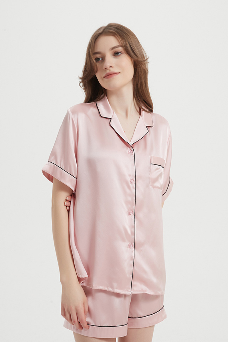 100% Mulberry Flash Sale Pure Silk Sleepwear Breathable Short Top & Shorts 100% Mulberry Silk Home Outfit Set