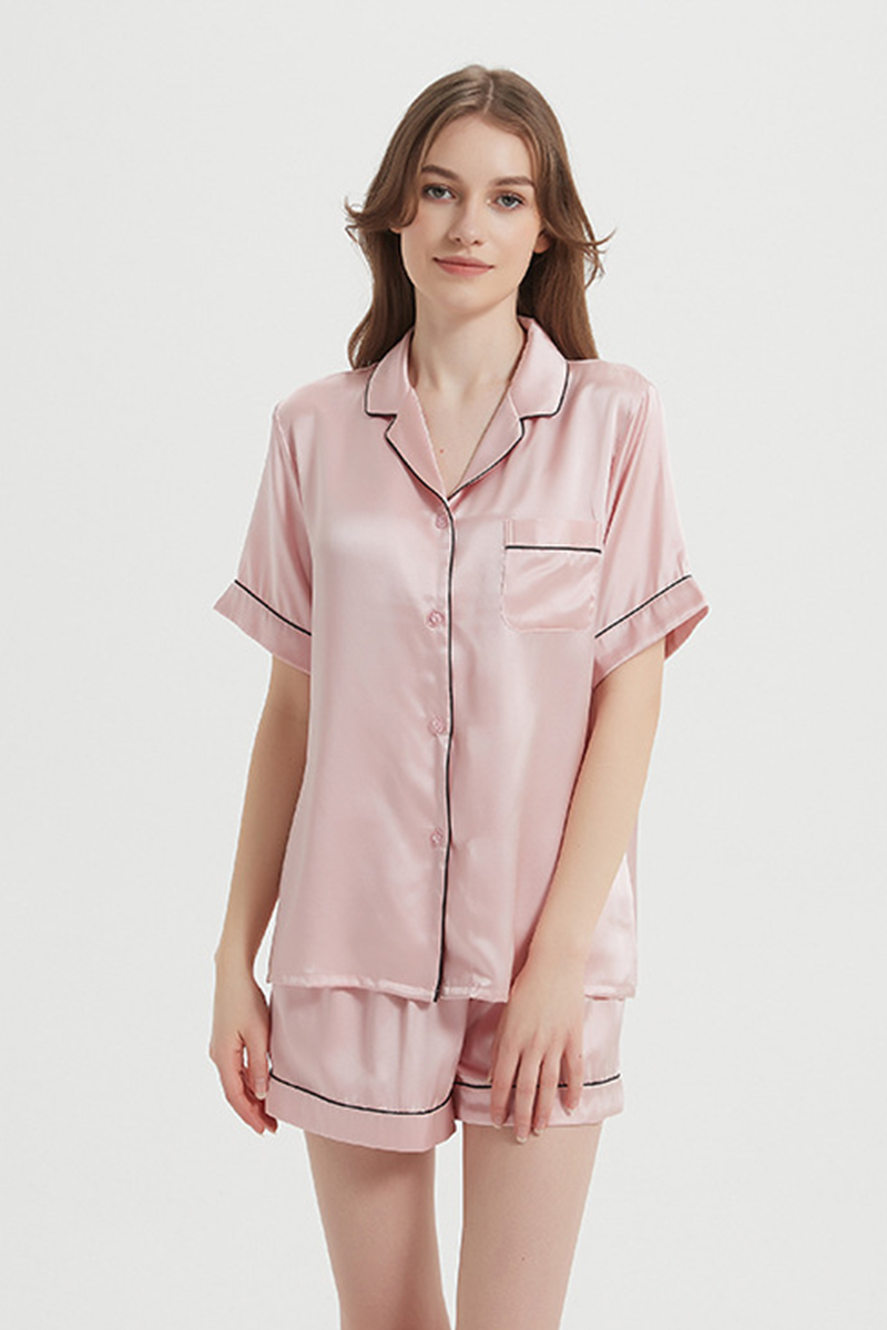 100% Mulberry Flash Sale Pure Silk Sleepwear Breathable Short Top & Shorts 100% Mulberry Silk Home Outfit Set