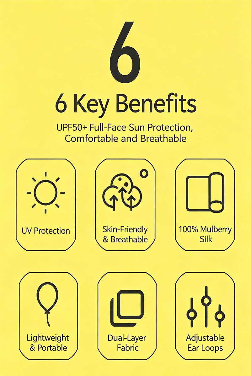 19 Momme 100% Mulberry Silk Full Face & Neck Protection Mask Breathable UV Protection Face Veil for Summer Anti Oil Smoke Silk Facial Cover