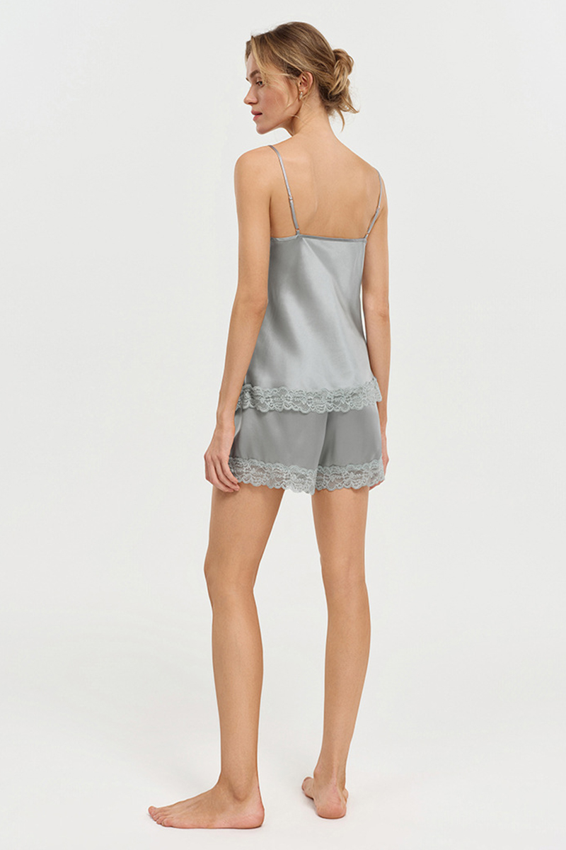 100% Mulberry Silk Camisole Set Lace Loungewear Silk Cami & Shorts Two-Piece Sleepwear