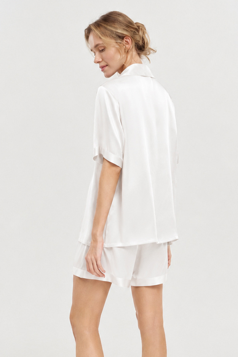 100% Mulberry Silk Pajama Set Short Sleeve Top & Shorts Two-Piece Luxury Silk Loungewear