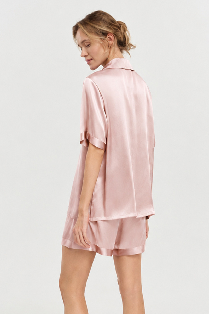 100% Mulberry Silk Pajama Set Short Sleeve Top & Shorts Two-Piece Luxury Silk Loungewear