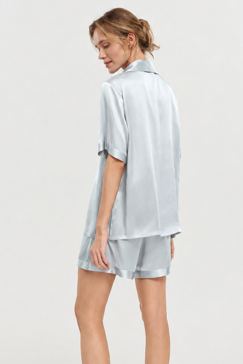 100% Mulberry Silk Pajama Set Short Sleeve Top & Shorts Two-Piece Luxury Silk Loungewear