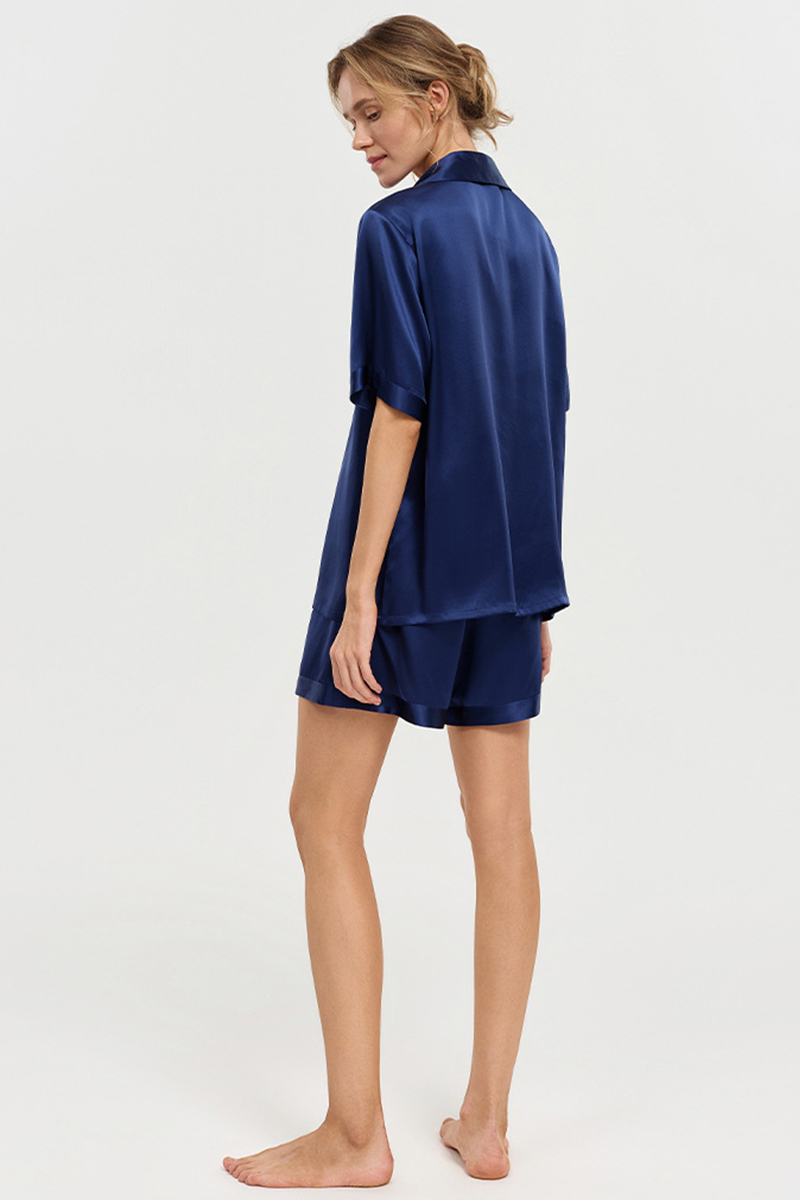 100% Mulberry Silk Pajama Set Short Sleeve Top & Shorts Two-Piece Luxury Silk Loungewear