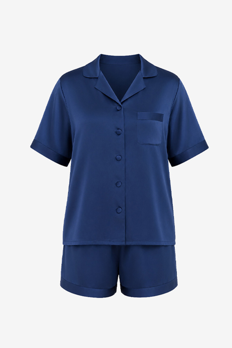 100% Mulberry Silk Pajama Set Short Sleeve Top & Shorts Two-Piece Luxury Silk Loungewear