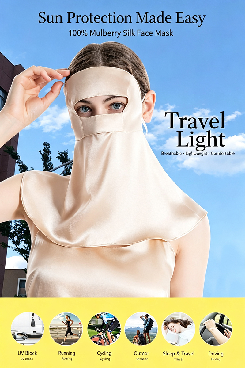 19 Momme 100% Mulberry Silk Full Face & Neck Protection Mask Breathable UV Protection Face Veil for Summer Anti Oil Smoke Silk Facial Cover