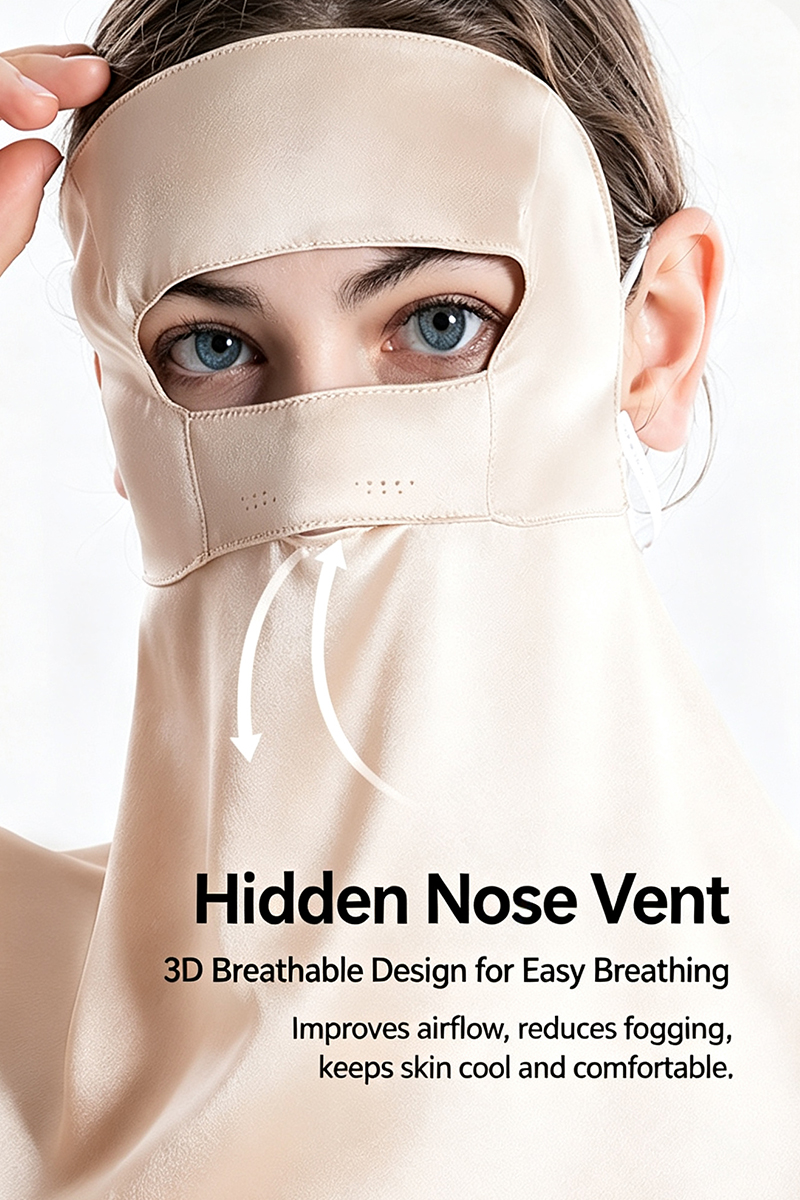 19 Momme 100% Mulberry Silk Full Face & Neck Protection Mask Breathable UV Protection Face Veil for Summer Anti Oil Smoke Silk Facial Cover