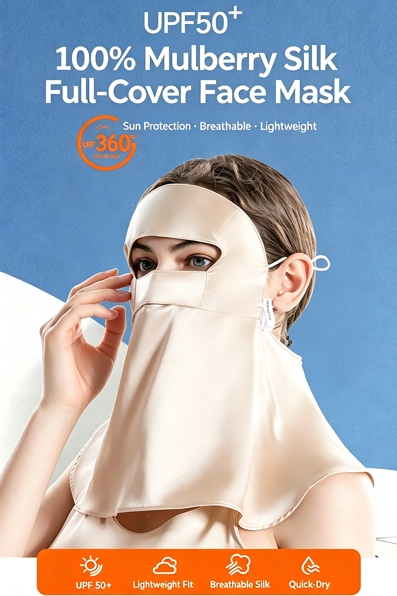 19 Momme 100% Mulberry Silk Full Face & Neck Protection Mask Breathable UV Protection Face Veil for Summer Anti Oil Smoke Silk Facial Cover