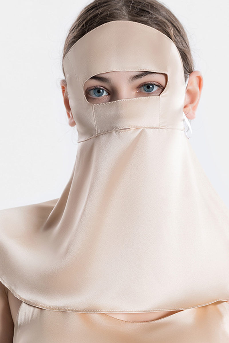 19 Momme 100% Mulberry Silk Full Face & Neck Protection Mask Breathable UV Protection Face Veil for Summer Anti Oil Smoke Silk Facial Cover