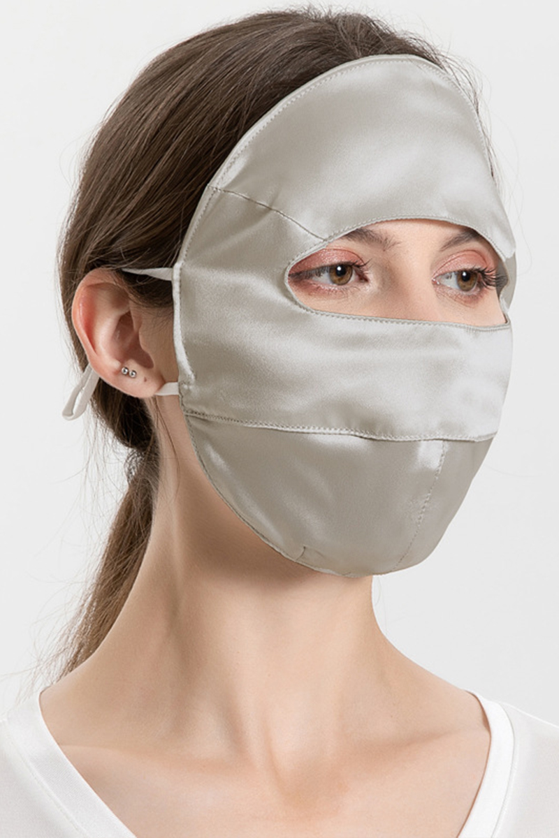 100% Mulberry Silk Short Style Full Face Cover Breathable UV Protection Silk Mask for Summer Anti Oil Fume Silk Veil
