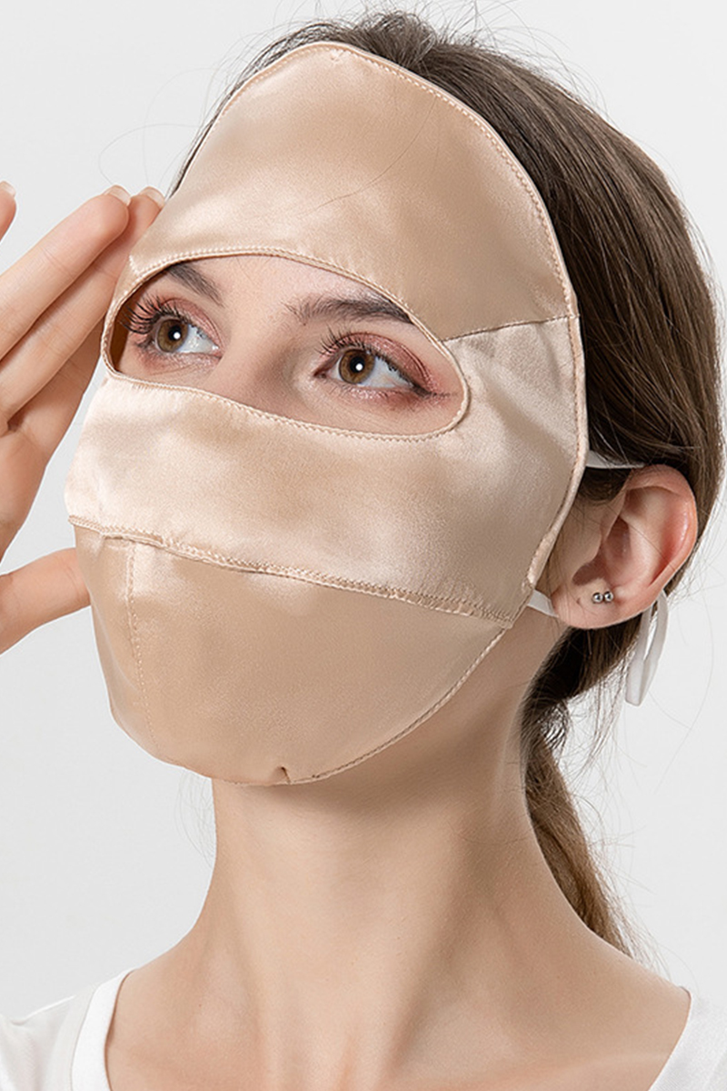 100% Mulberry Silk Short Style Full Face Cover Breathable UV Protection Silk Mask for Summer Anti Oil Fume Silk Veil
