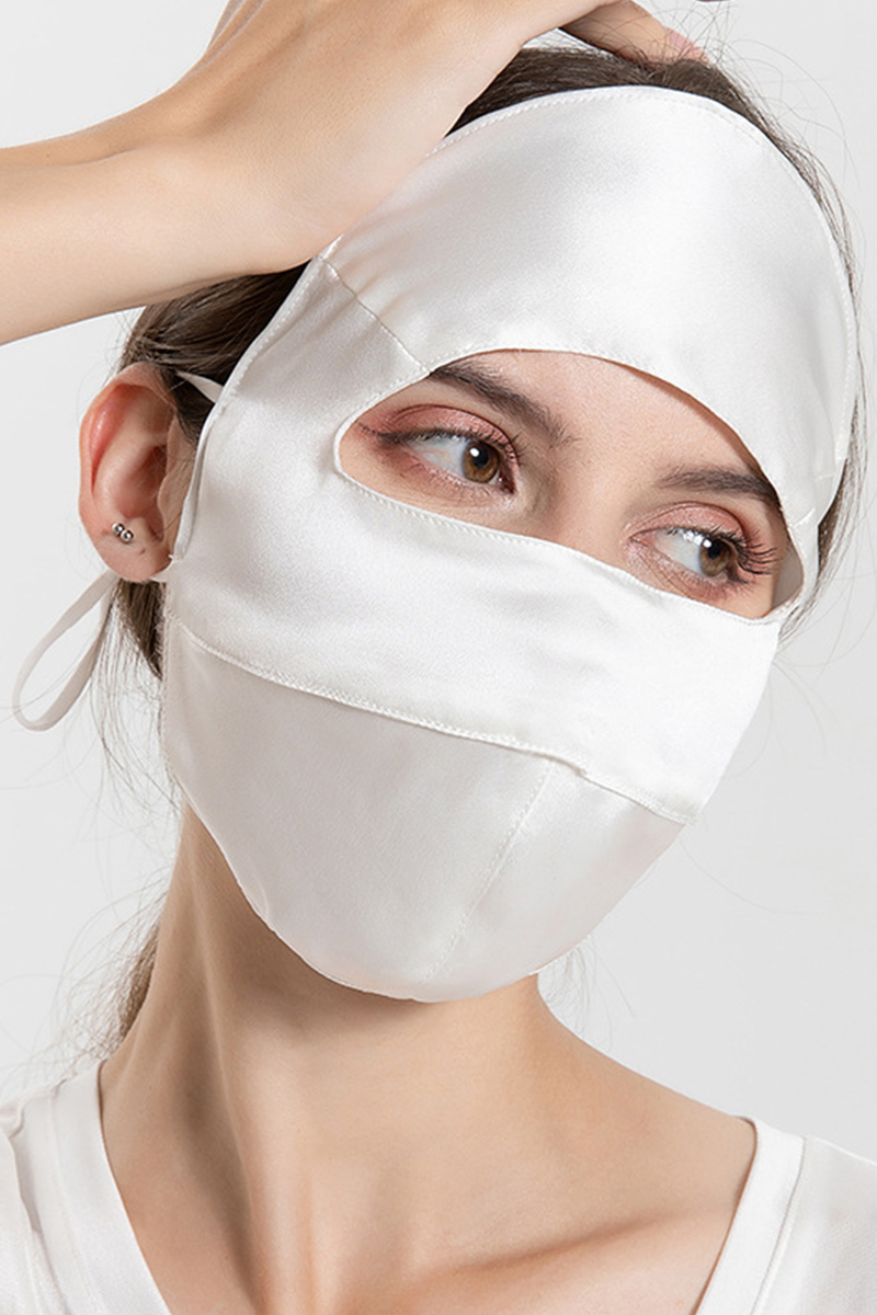 100% Mulberry Silk Short Style Full Face Cover Breathable UV Protection Silk Mask for Summer Anti Oil Fume Silk Veil