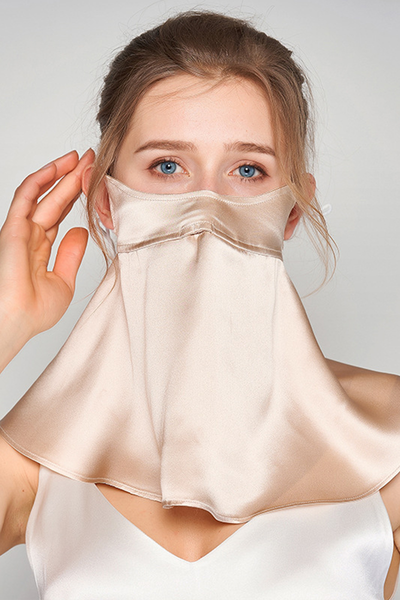 19 Momme 100% Mulberry Silk Extended Length Breathable UV Protection Silk Face Cover for Summer Anti Oil Smoke Silk Veil