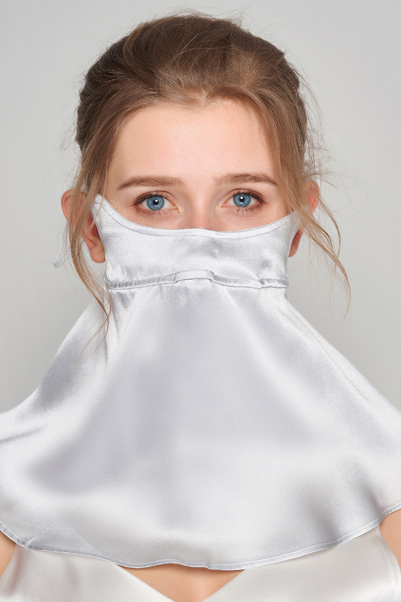 19 Momme 100% Mulberry Silk Extended Length Breathable UV Protection Silk Face Cover for Summer Anti Oil Smoke Silk Veil