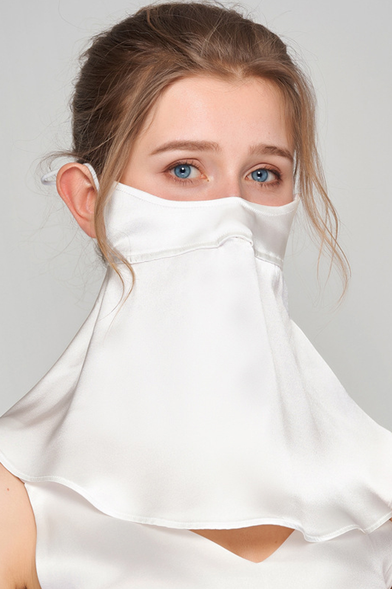 19 Momme 100% Mulberry Silk Extended Length Breathable UV Protection Silk Face Cover for Summer Anti Oil Smoke Silk Veil