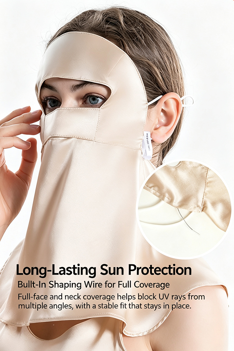 19 Momme 100% Mulberry Silk Full Face & Neck Protection Mask Breathable UV Protection Face Veil for Summer Anti Oil Smoke Silk Facial Cover