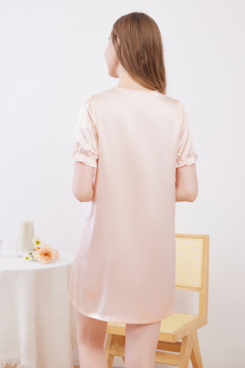 19 Momme 100% Mulberry Silk Square Neck Nightgown Cool Touch Loose Midi Short Sleeve Summer Sleep Dress