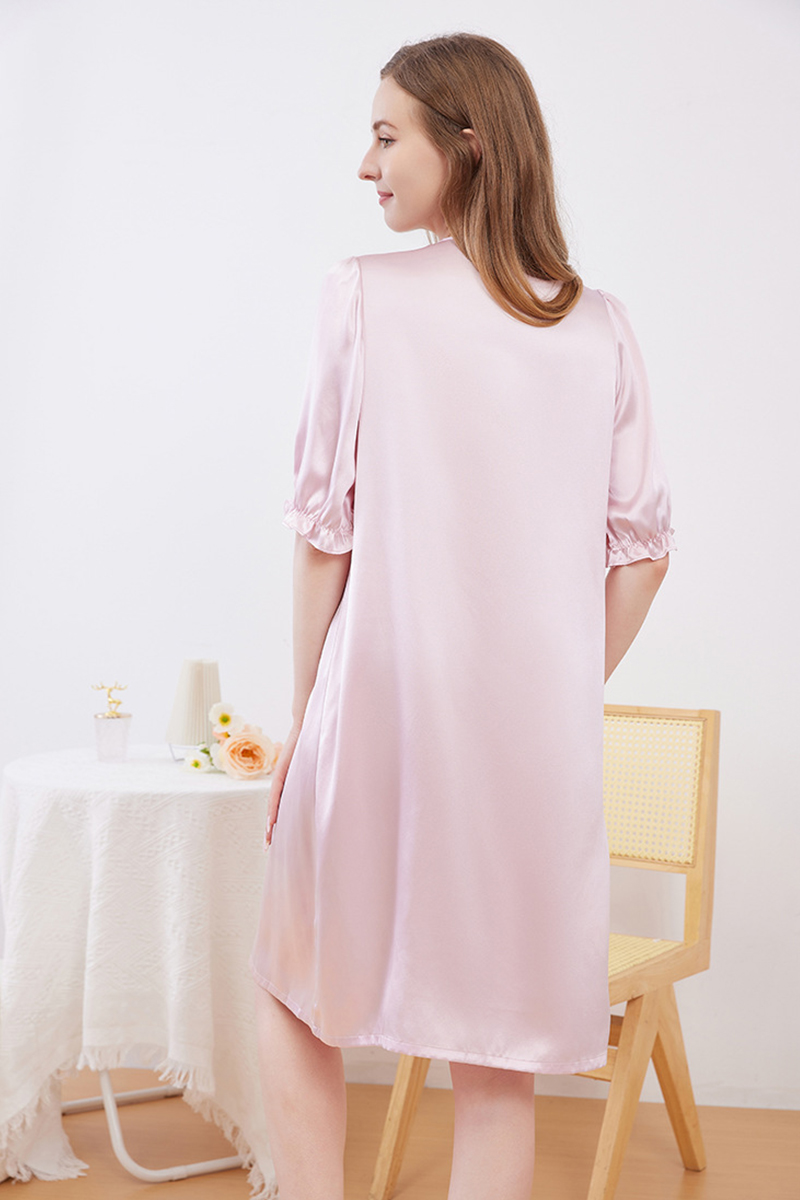 19 Momme 100% Mulberry Silk Square Neck Nightgown Cool Touch Loose Midi Short Sleeve Summer Sleep Dress