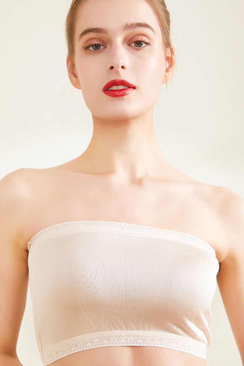 100% Mulberry Silk One-Piece Cup Silk Bandeau Bra Non-Slip Invisible Strapless Mulberry Silk Tube Top Breathable Seamless Anti-Exposure Wrap